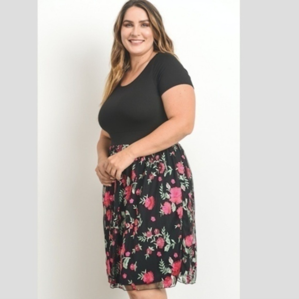 Gilli Plus Embroidered Skirt Cap Sleeve Dress New